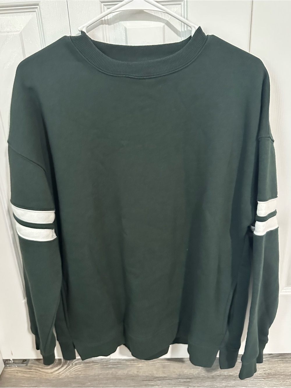 Danskin Forest Green Crewneck Sweatshirt with White Sleeve Stripes